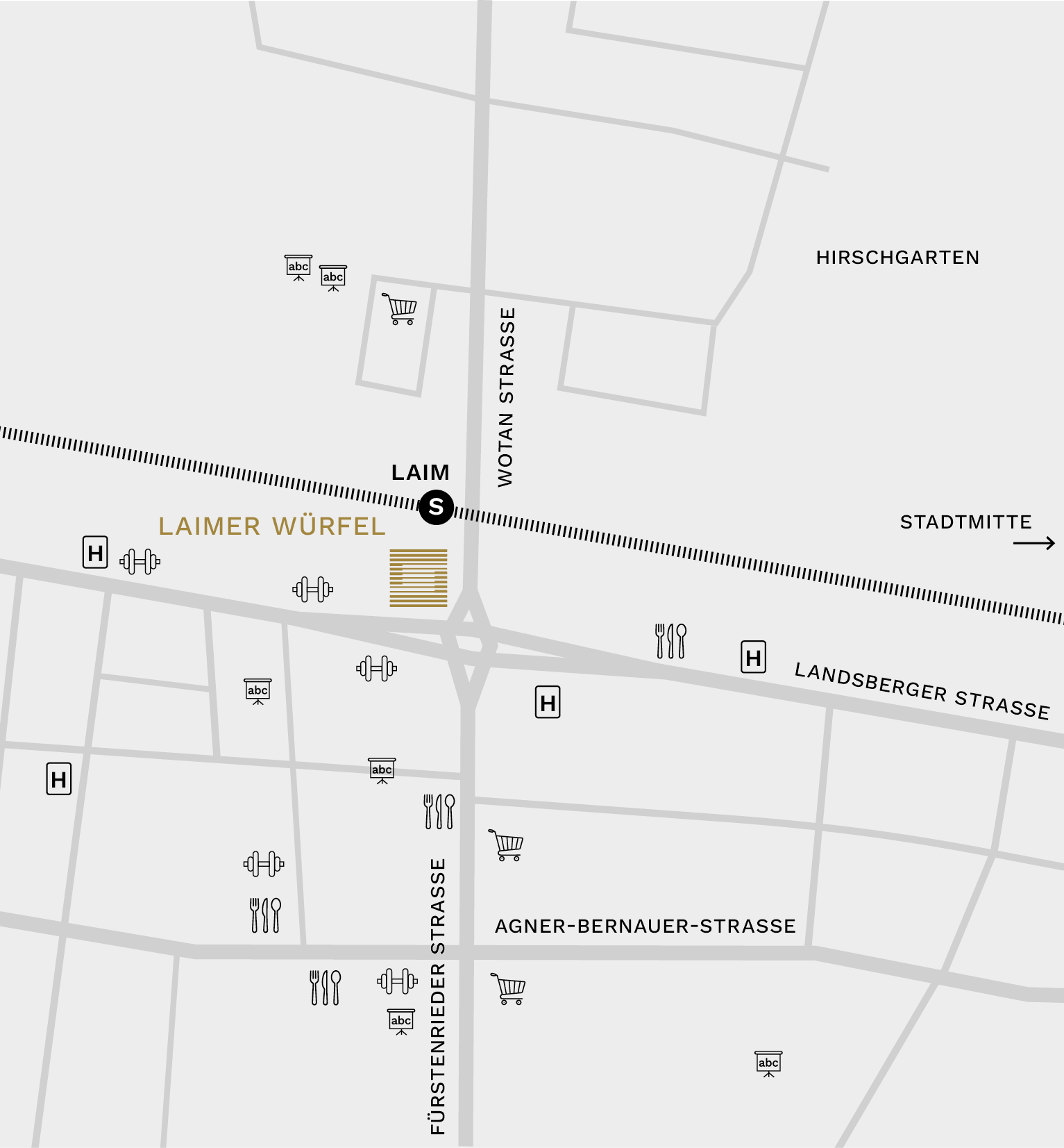 Laimer Würfel München - Umgebungsplan Umgebungsplan des Laimer Würfels in München